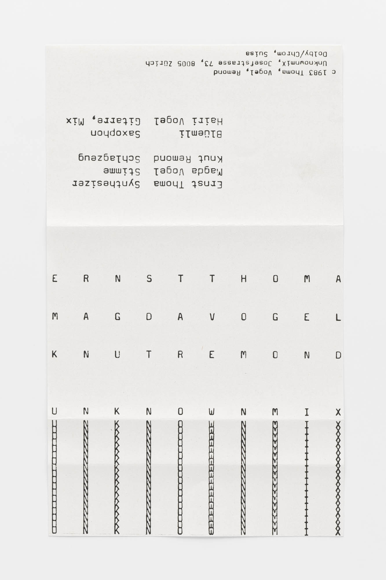 Unknownmix – UX Hans-Rudolf Lutz Record sleeve (front and back)